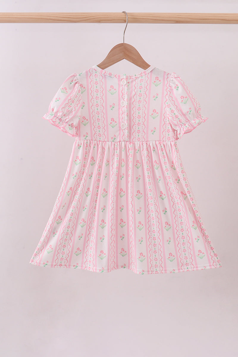 Floral Bow Pink Smocked Dress
