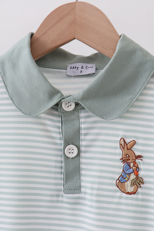 Bunny Embroidery Stripe Sage Shirt