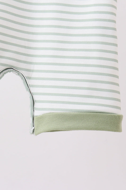 Puppy Striped Sage Embroidery Romper
