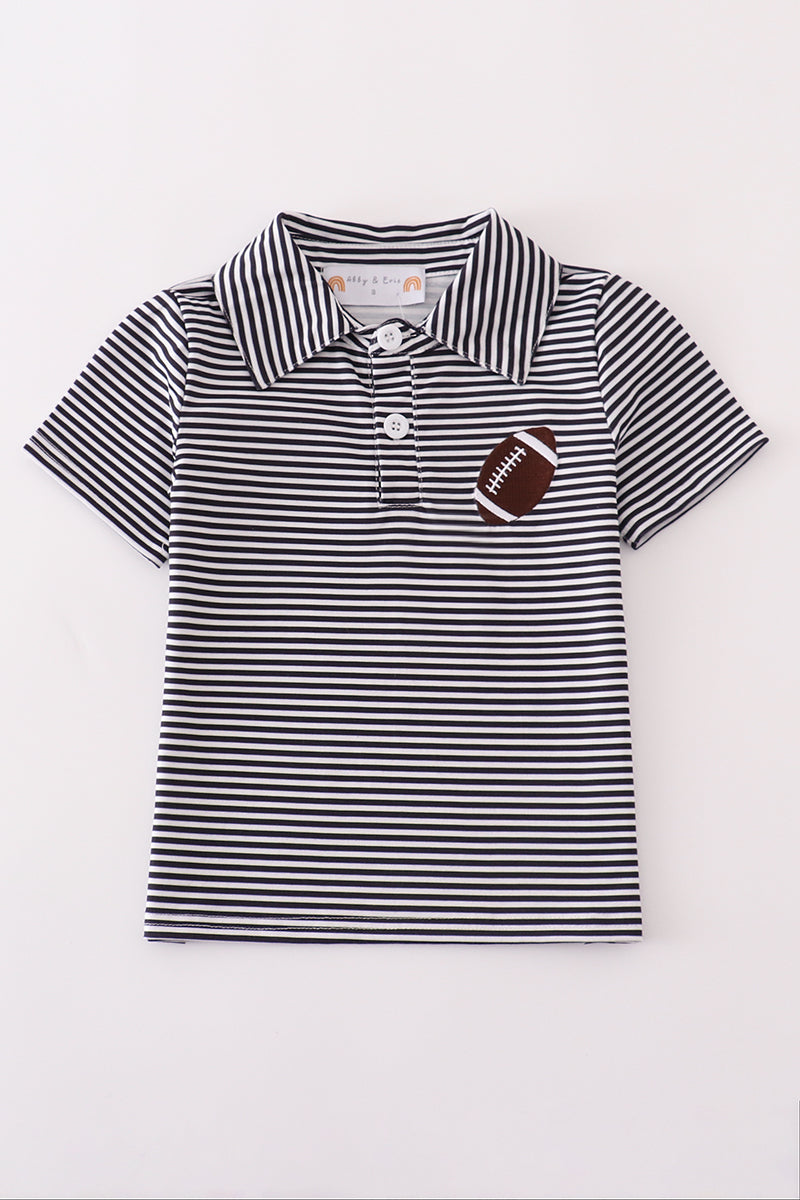 Dark Navy stripe football embroidery button down shirt