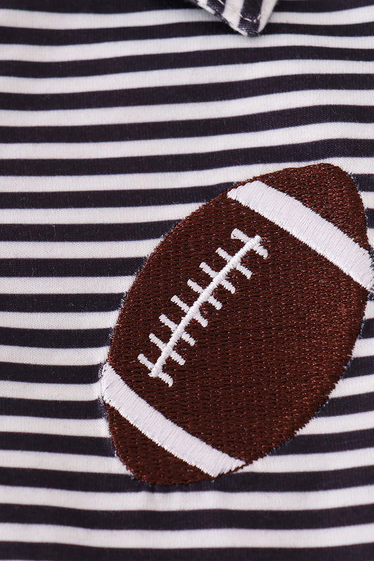 Dark Navy stripe football embroidery button down shirt