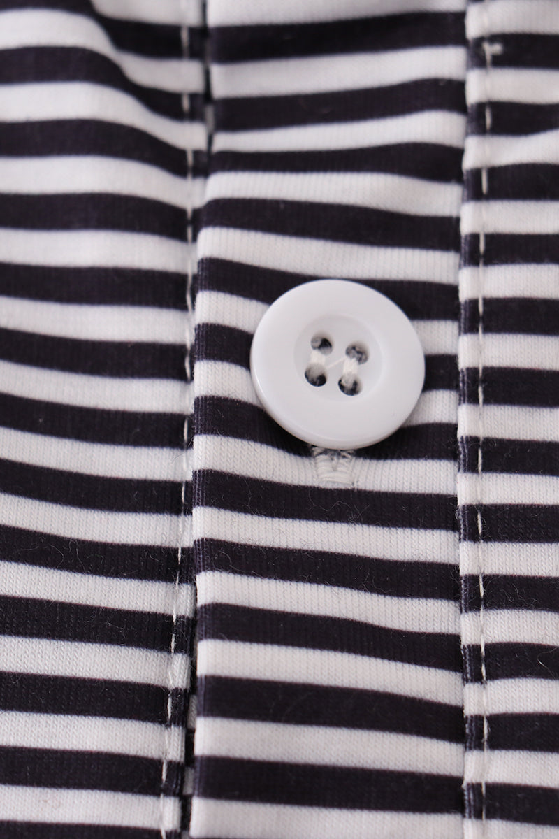 Dark Navy stripe football embroidery button down shirt