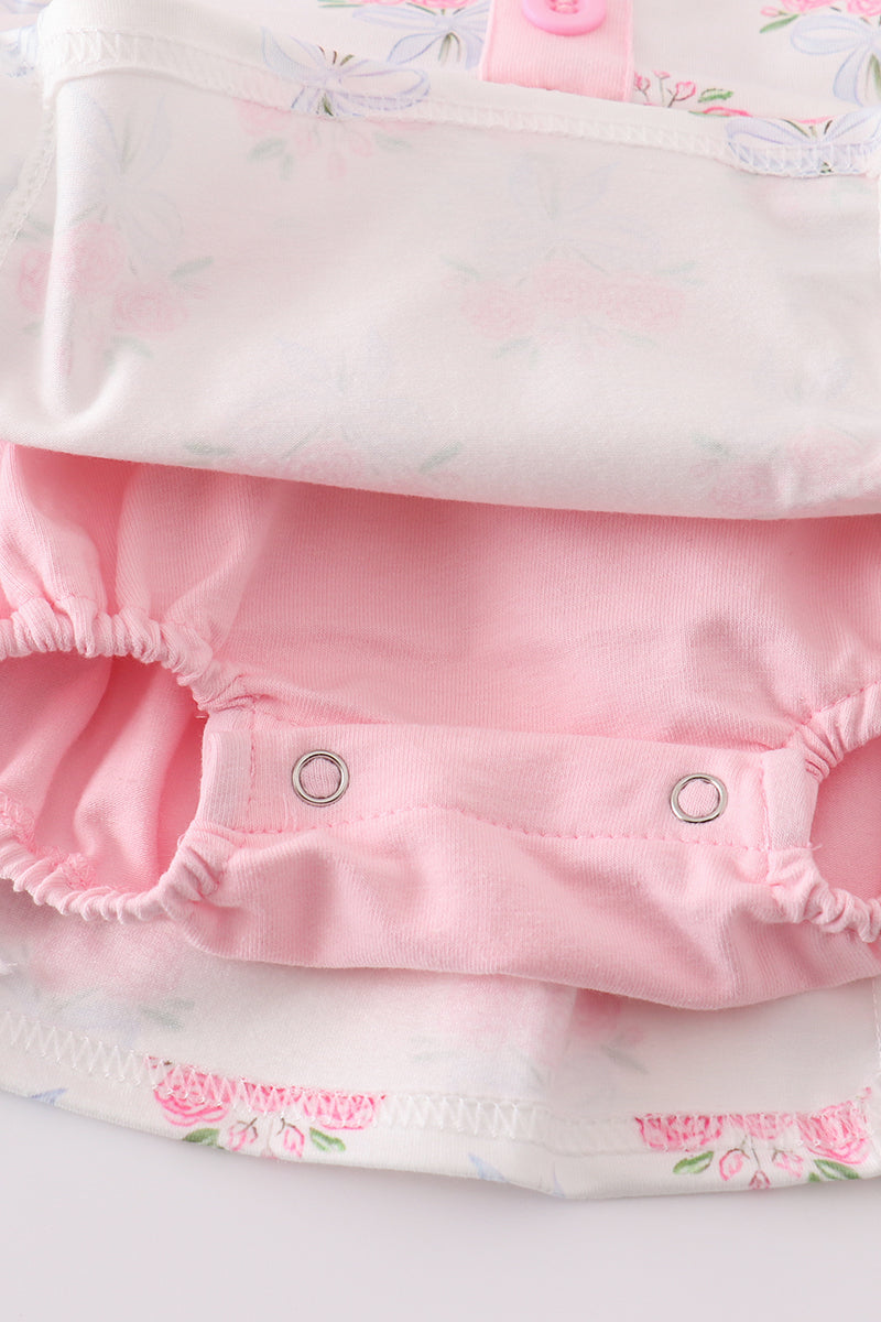 Pink Floral Bow Print Girl Bubble