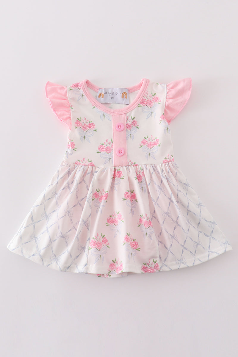 Pink Floral Bow Print Girl Bubble