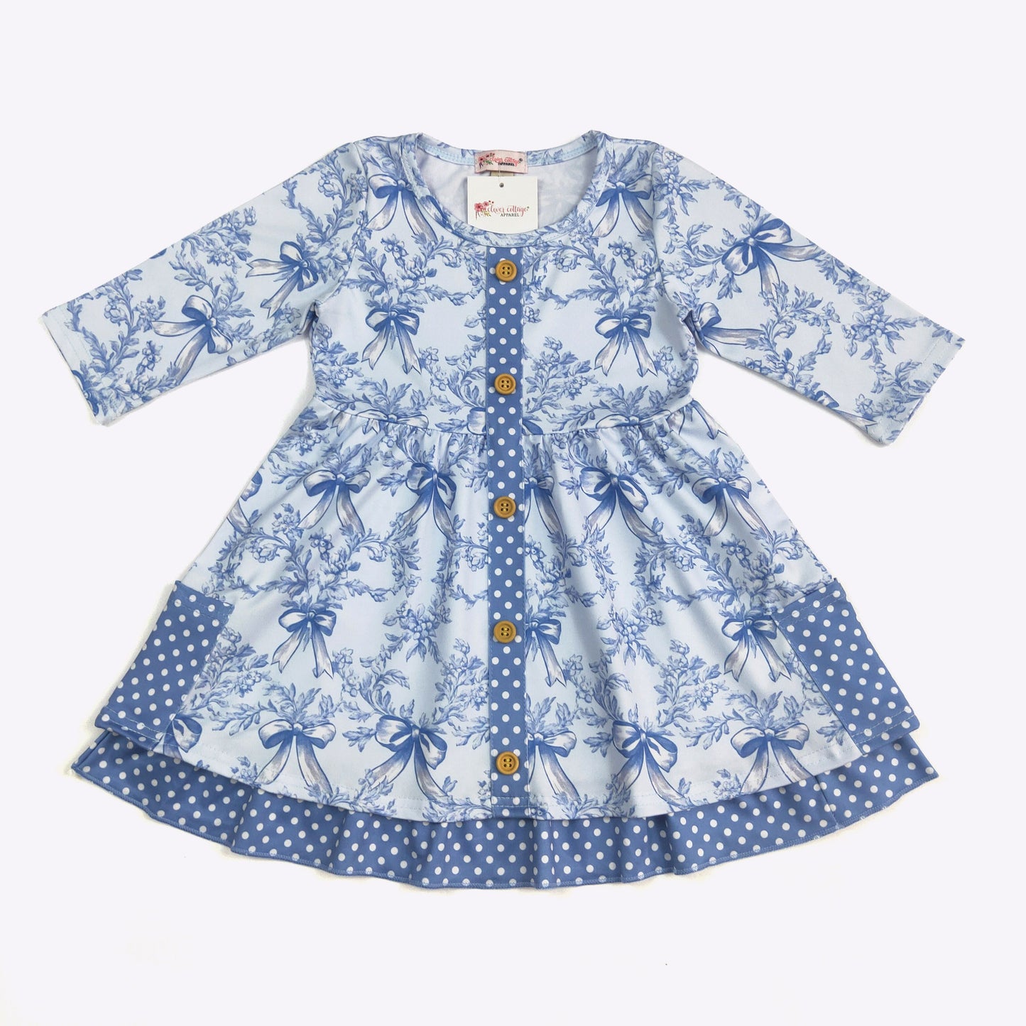 Blue Damask Girls Dress