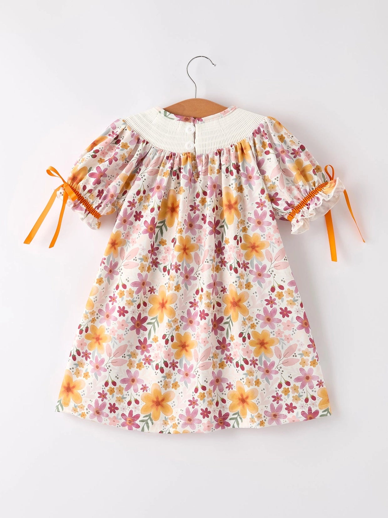 Fall & Thanksgiving Pumpkin Embroidery Smock Floral Dress
