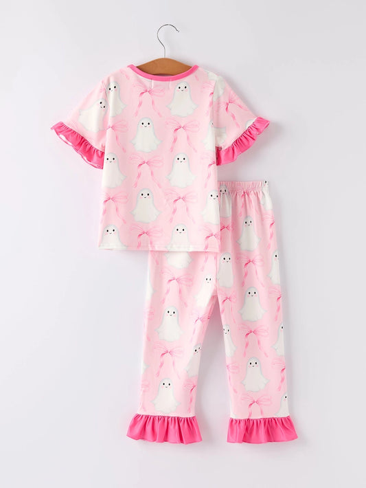 Halloween Ghost Short Sleeve Ruffled Girls Pajamas