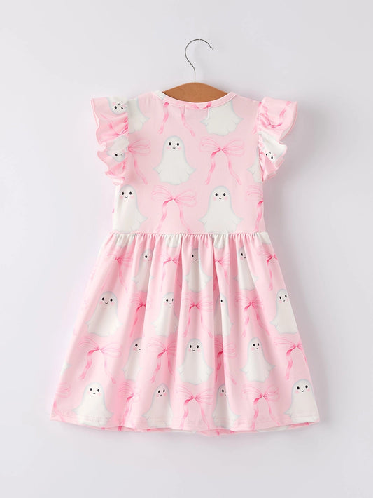 Halloween Pink Ghost Bow Flying Sleeve Dress