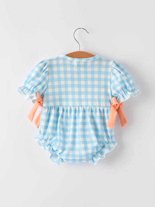 Fall Pumpkin Embroidery Smocking Blue Plaid Bubble