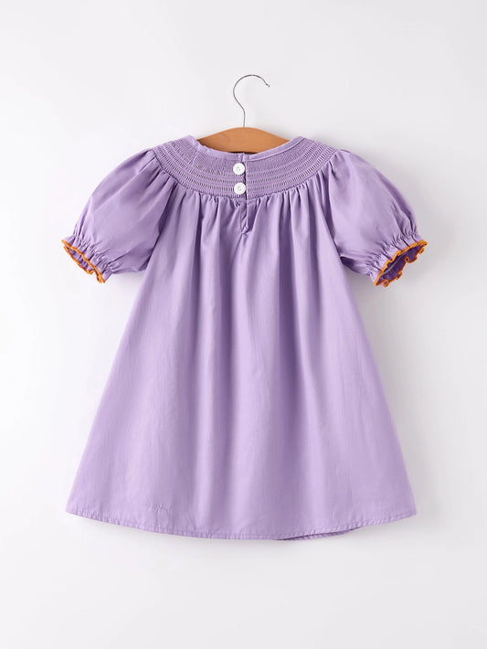 Purple Halloween Smock Embroidery Girl Dress
