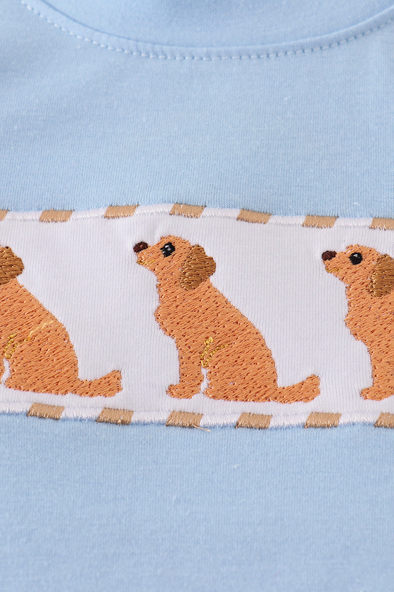 Puppy Embroidery Gingham Shorts Set