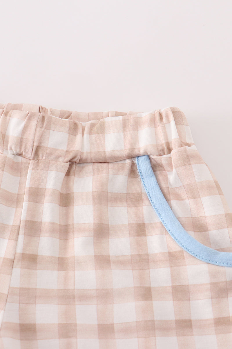 Puppy Embroidery Gingham Shorts Set