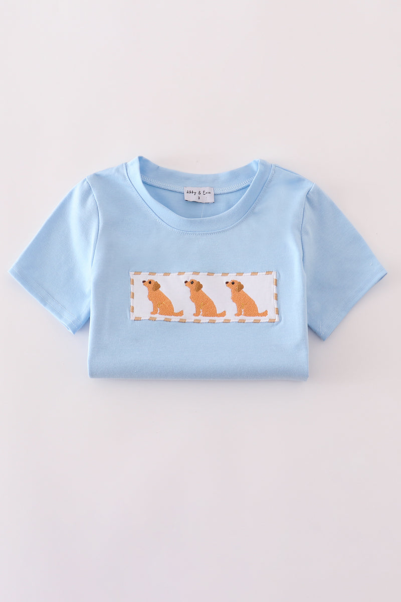 Puppy Embroidery Gingham Shorts Set
