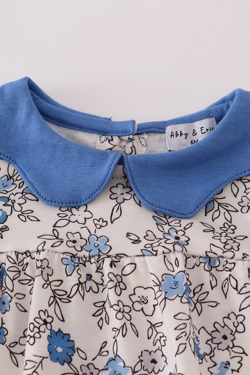 Blue Vintage Floral Print Bloomer Set