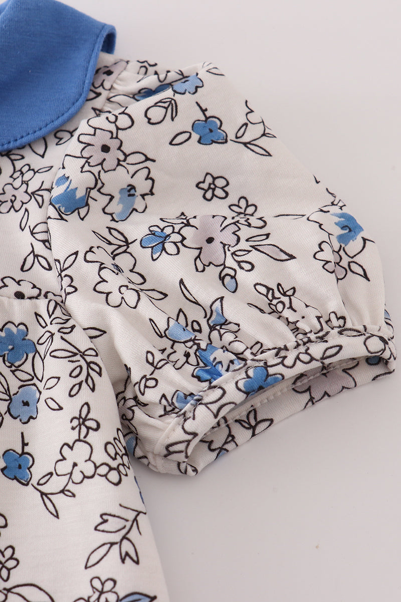 Blue Vintage Floral Print Bloomer Set