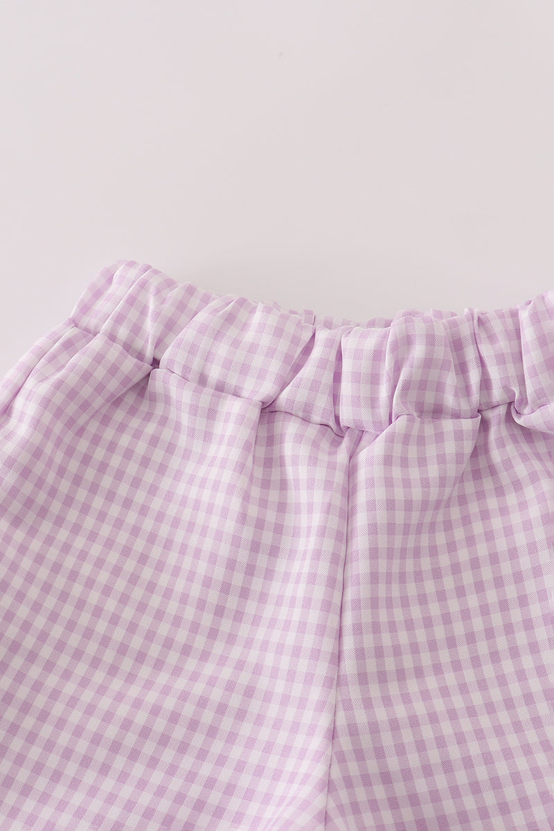 Purple Foral Print Ruffle Girls Shorts Set