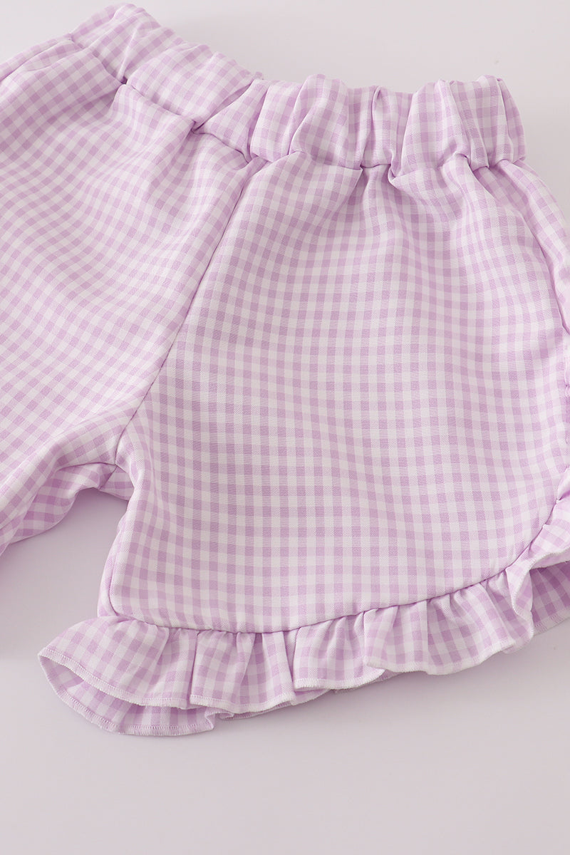 Purple Foral Print Ruffle Girls Shorts Set