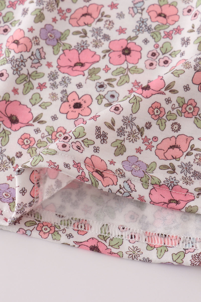 Purple Foral Print Ruffle Girls Shorts Set