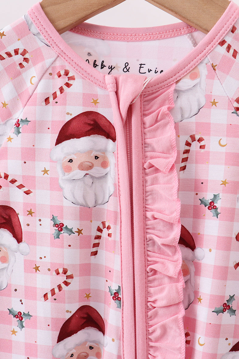 Pink Santa Claus Bamboo Pajamas Zipper Romper