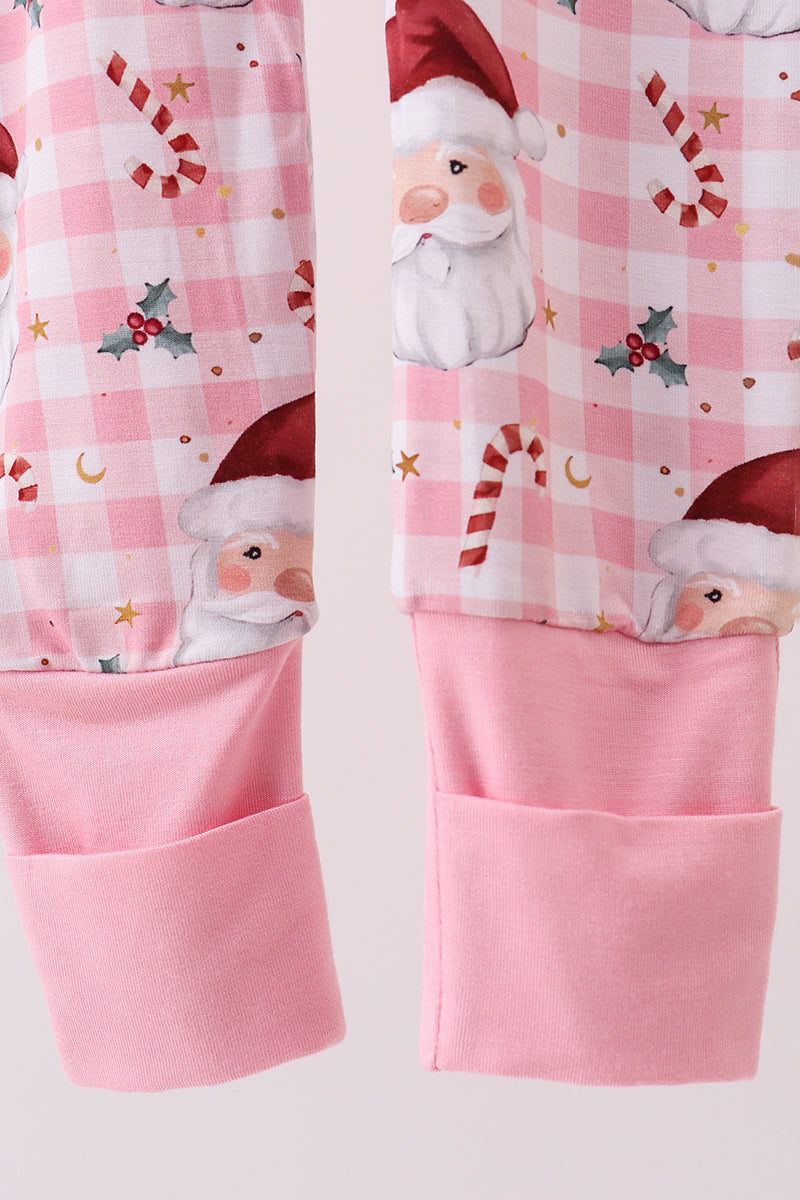 Pink Santa Claus Bamboo Pajamas Zipper Romper