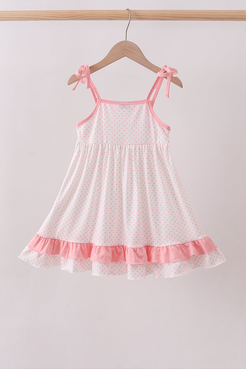 Bow Smocked Dot Pink Ruffle Dress