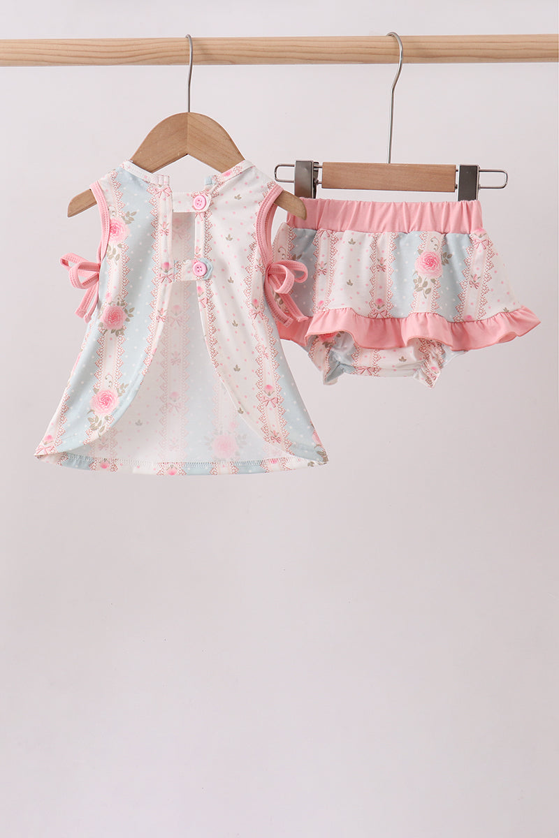 Polka Dot Pink Rose Bow Bloomer Set