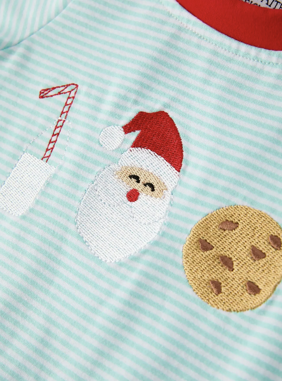 Christmas Santa Candy Cane Cookie Embroidery Baby Boys Striped Romper