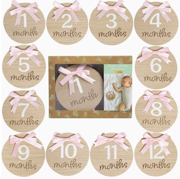 Bow Monthly Milestone Photo Props, Double-Sided