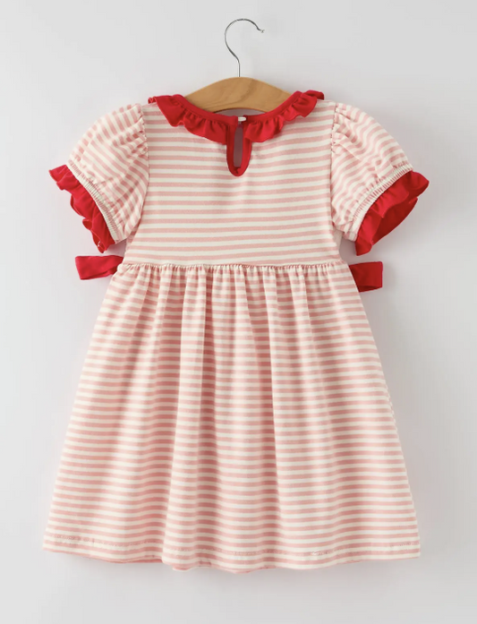 Christmas Candy Cane Smocking Embroidery Striped Girls Dress