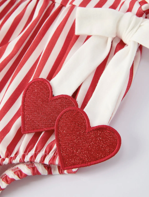 Valentine's Red Stripe Heart Bubble Romper
