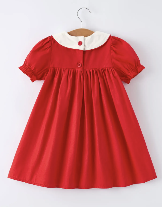 Red Ruffle Heart Embroidered Girls Dress