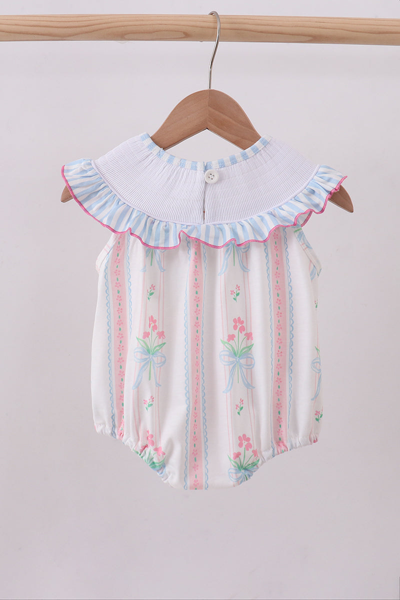 Floral I Love MAMA Blue Smocked Ruffle Bubble