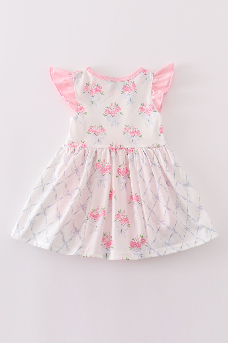 Pink Floral Bow Print Girl Bubble