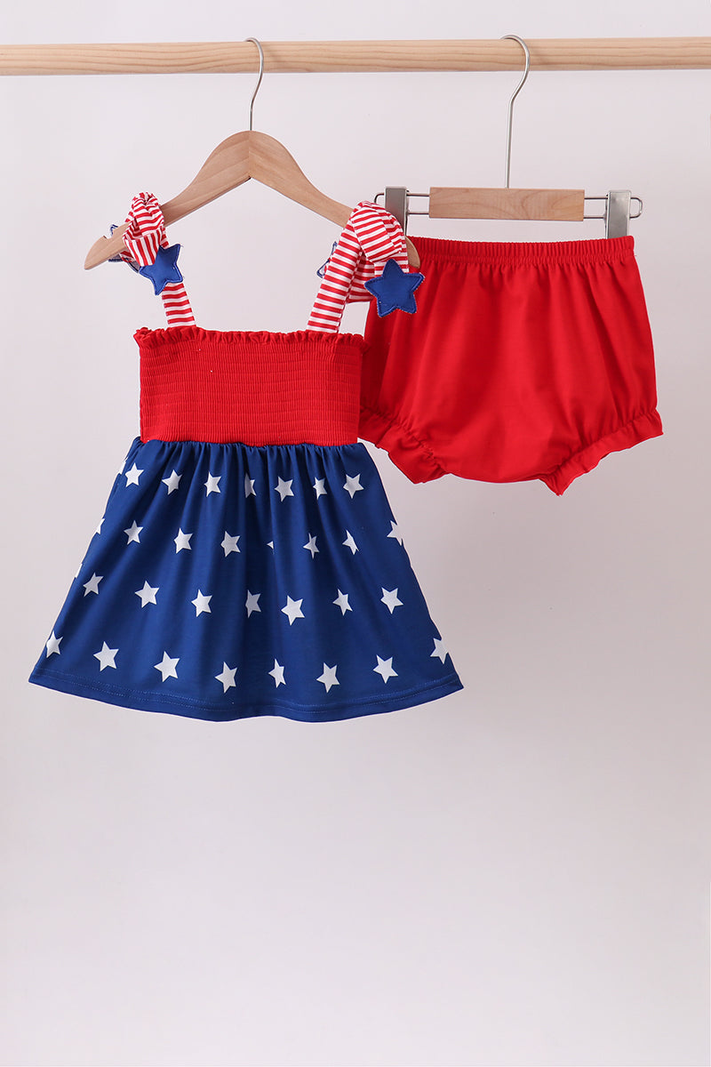 Star Smocked Blue Bloomer Set