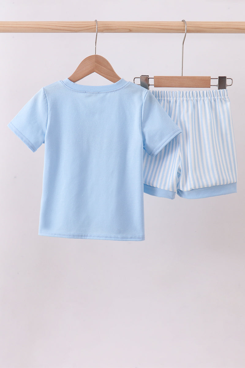 I love MAMA Blue Smocked Shorts Set