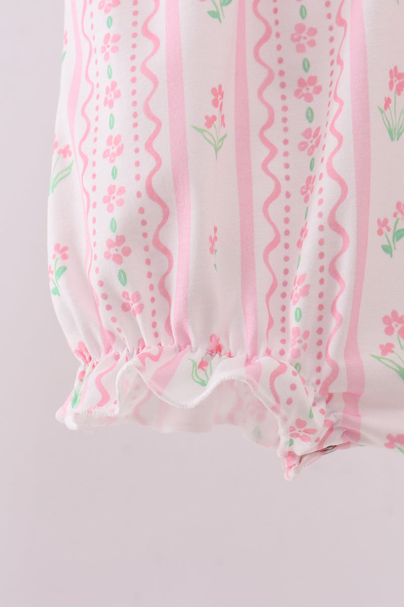 Floral Bow Pink Smocked Bubble
