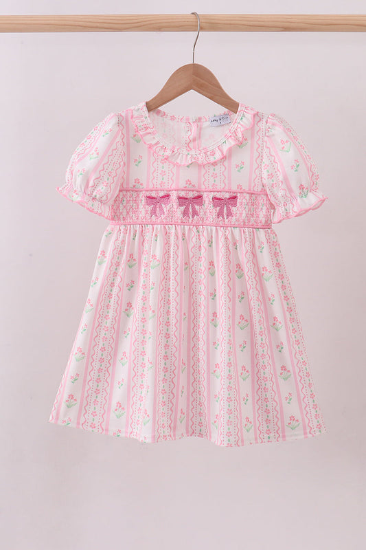 Floral Bow Pink Smocked Dress