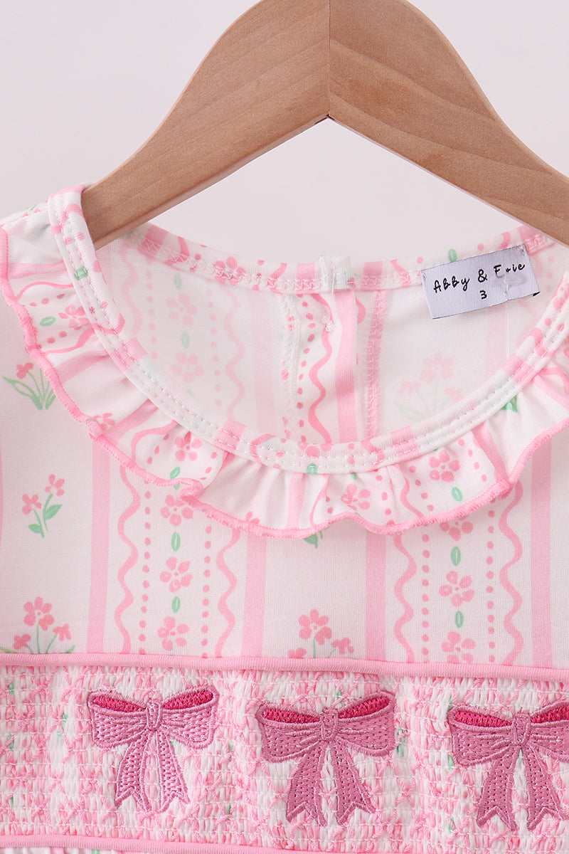 Floral Bow Pink Smocked Dress