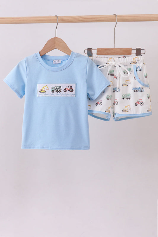 Car Embroidery Blue Short Set