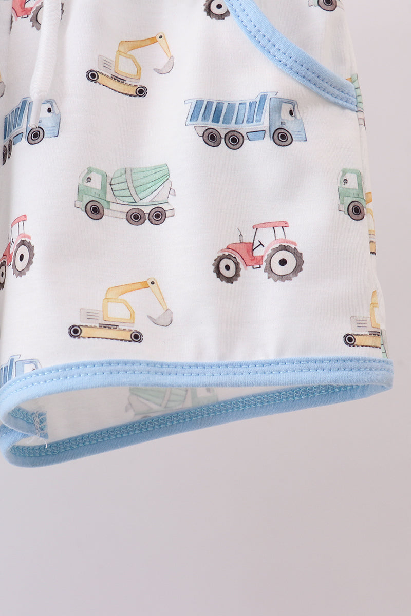 Car Embroidery Blue Short Set
