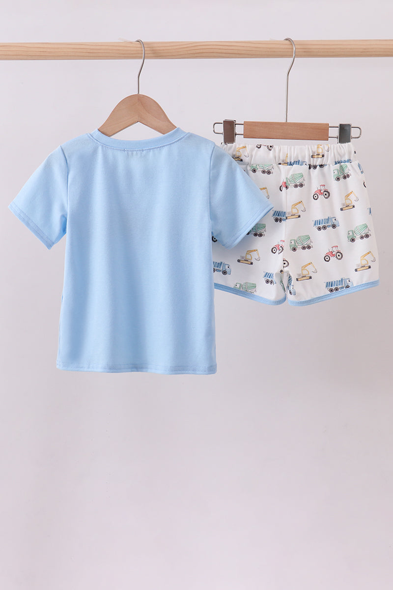Car Embroidery Blue Short Set