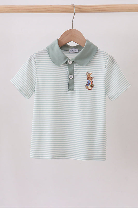 Bunny Embroidery Stripe Sage Shirt