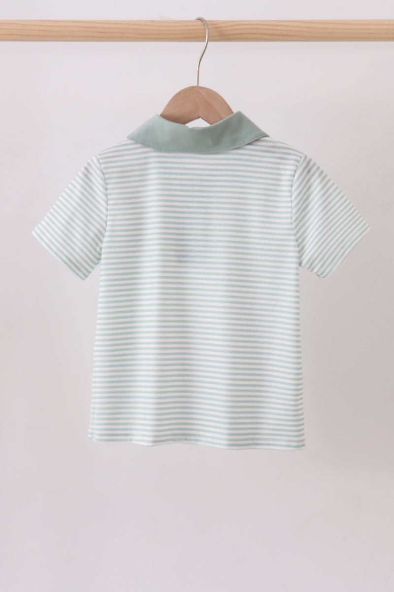 Bunny Embroidery Stripe Sage Shirt