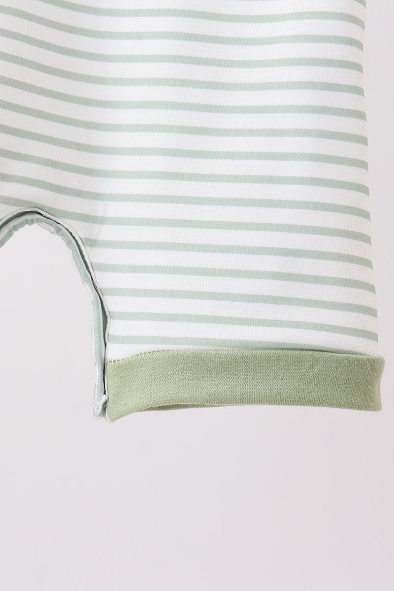 Puppy Striped Sage Embroidery Romper