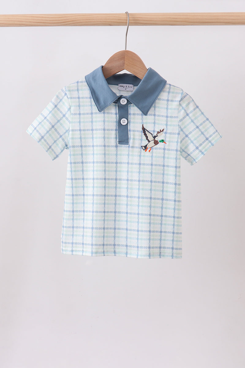 Plaid Duck Embroidery Button Down Shirt