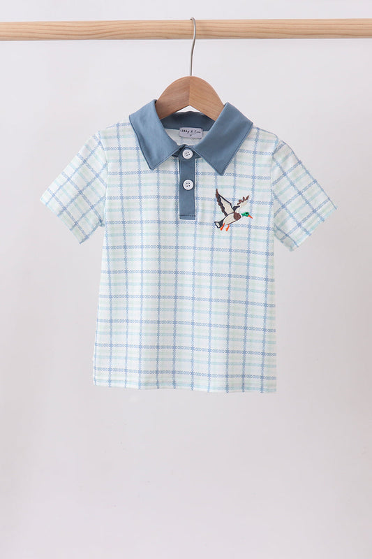 Plaid Duck Embroidery Button Down Shirt