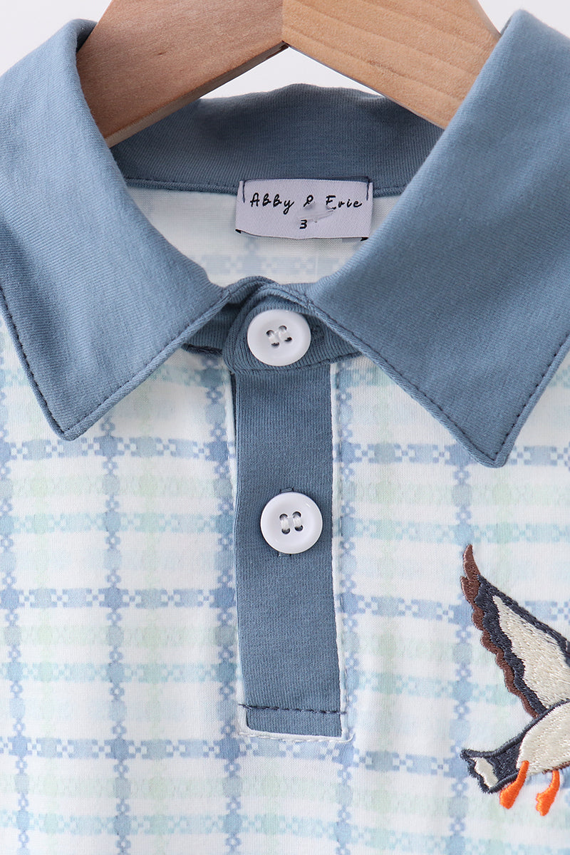 Plaid Duck Embroidery Button Down Shirt
