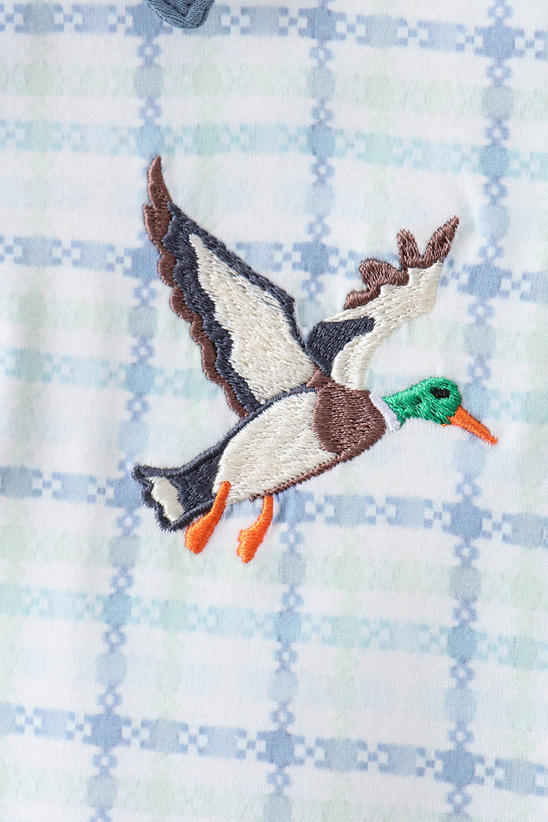 Plaid Duck Embroidery Button Down Shirt