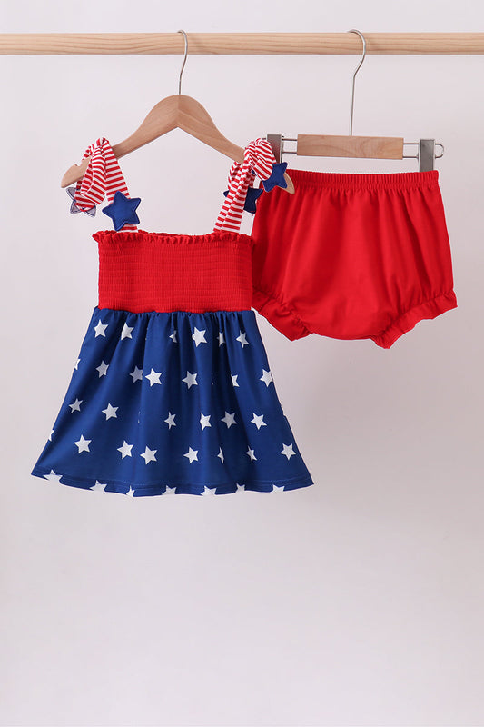 Star Smocked Blue Bloomer Set