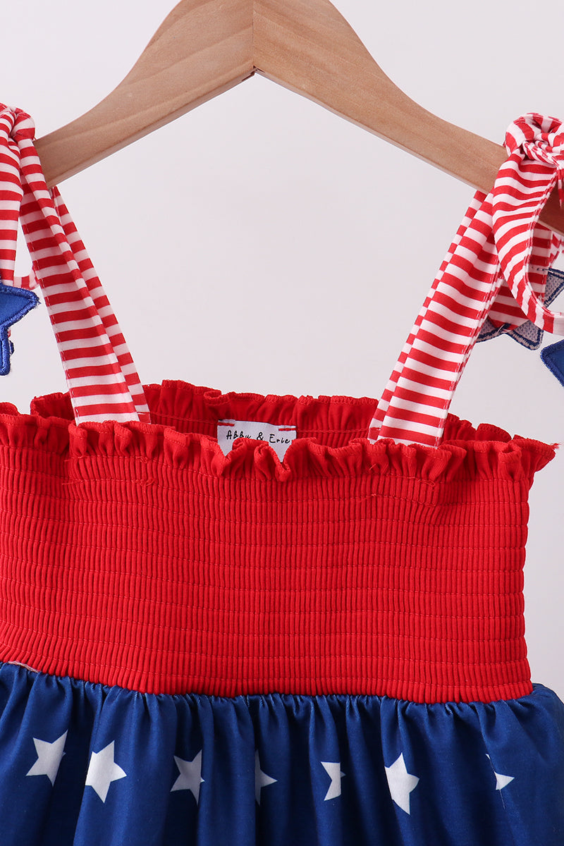 Star Smocked Blue Ruffle Dress